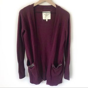 A&F Cozy Burgundy Long Cardigan w/Jeweled Pockets